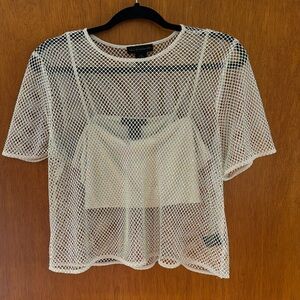 Cream mesh top with crop top tank top